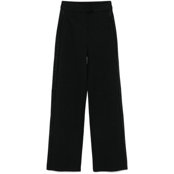 Emporio Armani Trousers Side Embellished Straight-Leg Black Pants - Picture 8 of 8